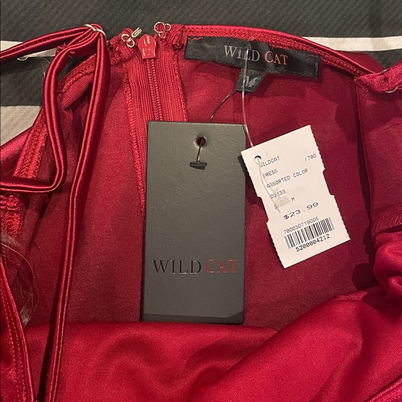 Red Satin Deep V Neck Mini Party Dress - Picture 5 of 7